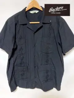 最終値下げBackers 半袖キューバシャツ L 黒 コットン 刺繍バッカーズ
