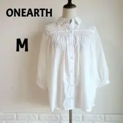ワンアース　Onearth　花柄シャツ　ホワイト　白　総柄　シャーリング　M