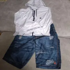 BENETTON フード付きラッシュガード と水着セットM
