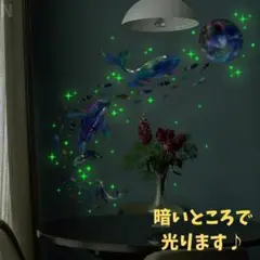 【蓄光】ウォールステッカー 海の生き物 魚 くじら 蓄光簡単  貼って剥せる