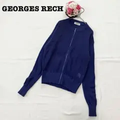 ジョルジュレッシュ　レディース　透かしニット　フルジップブルゾン　M ブルー