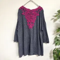 リブインコンフォート　フェリシモ　Wガーゼ　ワンピース　刺繍　ピンク　L 良品