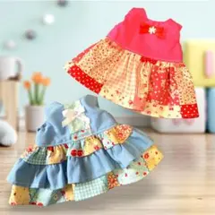 メルちゃんレミンちゃん服86フリフリワンピとワンピース2点セットハンドメイド