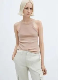 MANGO ベージュ リブタンクトップ サイズS