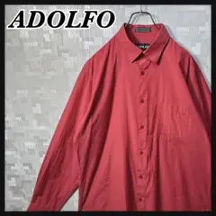 ADOLFO アドルフォ 赤 レッド 無地 長袖シャツ XL〜2XL程度 古着