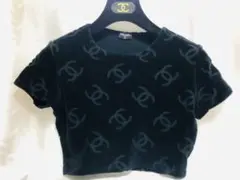 CHANEL ヴィンテージシャネル COCOマーク ベロアTシャツ 【希少】レア