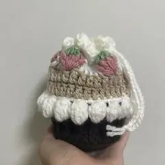 いちご カップケーキ 巾着 編み物 ピンク