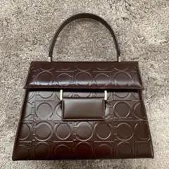 フェラガモ トップハンドルバッグ ブラウン×シルバー金具