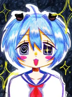 萌え絵　青　デジタル