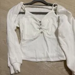 GRLホワイトニットトップス フロントボタン付き