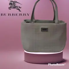 BURBERRY バーバリー グレーチェック レザーハンドバッグ プレートロゴ