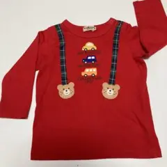 ミキハウス　赤　サスペンダー　長袖　騙し絵　Tシャツ 車　くま
