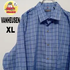 USA古着 VANHEUSEN　長袖ボタンシャツXLライトブルーホワイトチェック