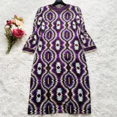 【美品】トリーバーチ ワンピース 幾何学模様 シルク100% 紫 チャーム XS