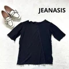【ジーナシス】FREE 異素材切り替え半袖Tシャツ　フリル　ブラック　夏