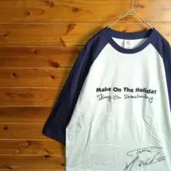 半袖Tシャツ　ラグラン袖　白　紺　L　Skoop On Somebody　サイン