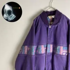 【ブルゾン 柄ライン 紫 ピンク 水色 カラフル ワンポイント 古着】