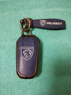 プジョー用メタルキーケース キーリング＆ストラップ付き ネイビー