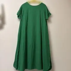 新品同様 2XL 3Lグリーン 半袖 ワンピース バックリボン 裾スリット