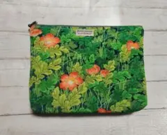 123☘️ハンドメイド　縮　古布　オレンジ花柄マチ付きポーチ 25.5㎝