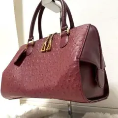 【美品】LE ATHER オーストリッチ ハンドバック ミニボストン ピンク