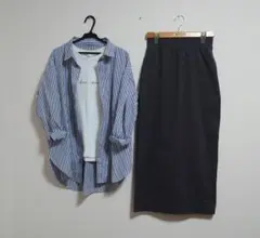 まとめ売り*コーデ売*キレイめカジュアル*ストライプシャツ*ロゴT*スカート*M