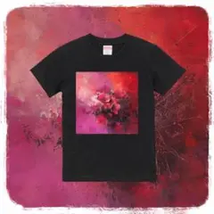 メンズ Tシャツ L ブラック フラワープリント クール アートデザイン 黒