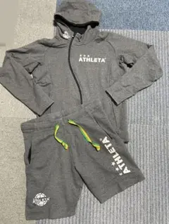 美品！アスレタ ATHLETA ライトスウェット上下セット 斜めジップ M