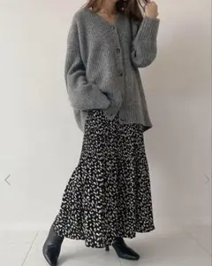 フィフス　fifth レオパードプリーツスカート　ロング　Mサイズ　ブラック