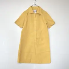 シムラ　SHIMURA　そごう　ひざ丈ワンピース　半袖　しわ加工　レトロ　黄色