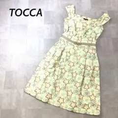 TOCCA 総柄 花 刺繍 ノースリーブ ワンピース イエロー系