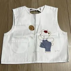 FAMILIAR ホワイトエプロン クマ刺繍付き　レトロ