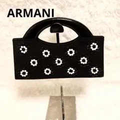美品 ジョルジオアルマーニ ハンドバッグ ビジュー 花 ブラック
