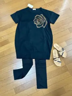 バラ直筆★ブラック半袖ロングTシャツ ゆったりMサイズプレゼントにも！！新品