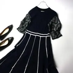 美ライン FURFUR ファーファー 袖切り替え ニットワンピース