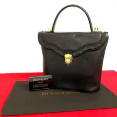 極 美品 サンローラン YSL 金具 ハンドバッグ トートバッグ ブラック 黒
