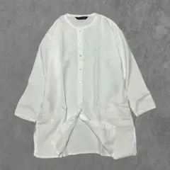 mizuiro ind♡リネンバンドカラーシャツ　ロング丈　オーバーサイズ　F