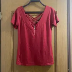 レッド クロスストラップ Tシャツ Mサイズ