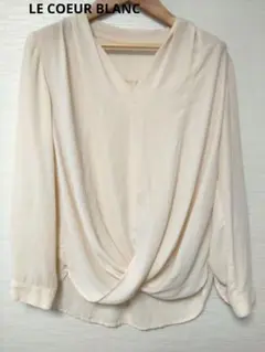 【美品】LE COEUR BLANC ドレープ ブラウス 白 M 上品シフォン