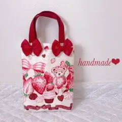 上靴袋.上靴入れ♡くまケーキいちご柄 女の子入園入学準備品ハンドメイド❤︎