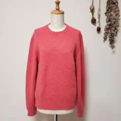 ポロラルフローレン/スコットランド製ラムウール/ピンク/クルーネック/緑刺繍