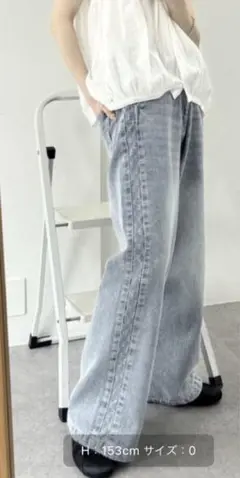 ダブルクローゼット　【2サイズ展開】サイドラインジャガードデニムパンツ