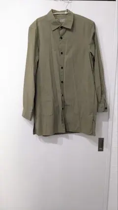 オリーブ色 コットン長袖シャツ L