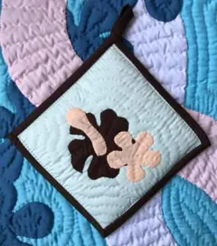 ＜正規品＞ポットホルダー♡ハイビスカス♡ミントブルー♡ハワイアンキルト