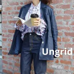 美品　Ungrid　アングリッド　バックデザインリネン混ジャケット　ネイビー　M