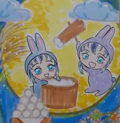 鬼滅の刃　手描きイラスト　お月見