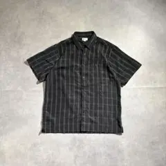 古着 00s HAGGAR 半袖 ストライプシャツ ブラック ボックスシルエット