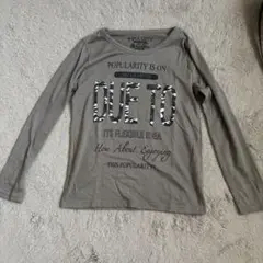 グレー M 長袖カットソー プリント入り