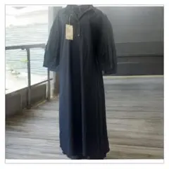 無印良品／大きいサイズXL／ブロード七分袖ワンピース／ブラック／ロングワンピース