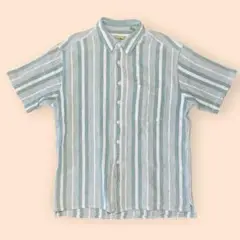 80s エルエルビーン パイル生地 半袖 ストライプ シャツ M 胸ポケット